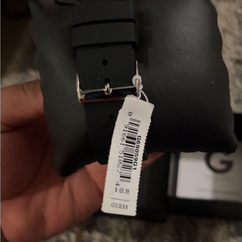 GUESS Black Leather Strap Timepiece